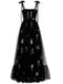 Black 1930s Slip Embroidered Floral Mesh Maxi Dress