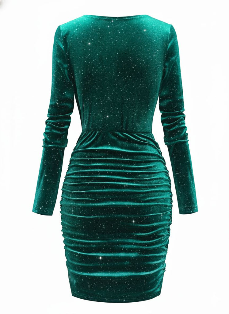 1960s Solid Velvet Long Sleeve Cowl Neck Dress