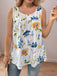 [Plus Size] White 1960s Round Neck Floral Babydoll Tank Top