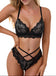 Black 1980s Lace Criss Cross Lingerie Set