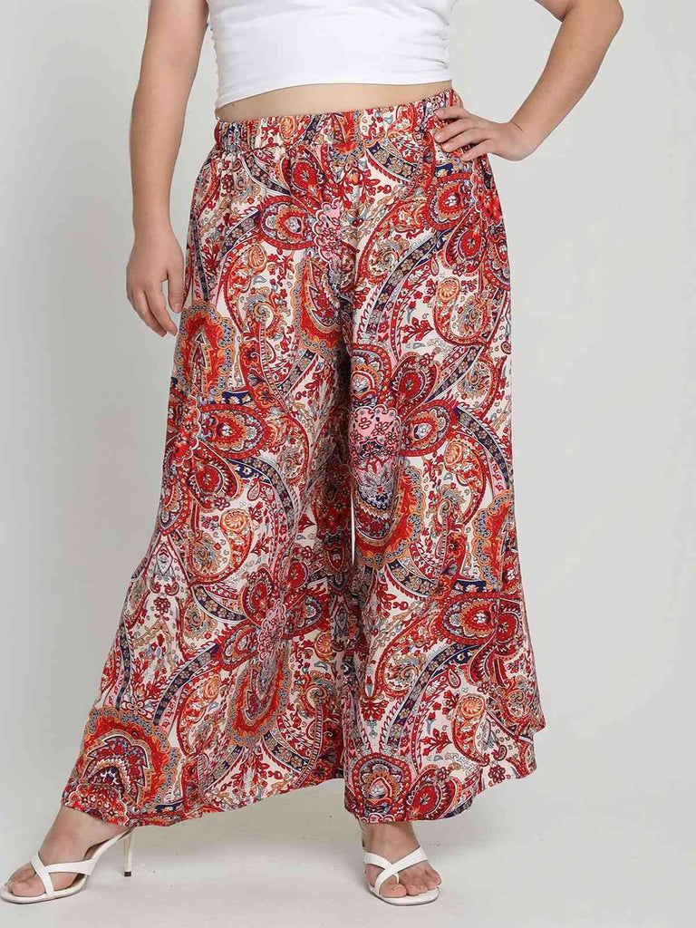[Plus Size] Multicolor 1970s Paisley All-Over Print Wide-Leg Pants