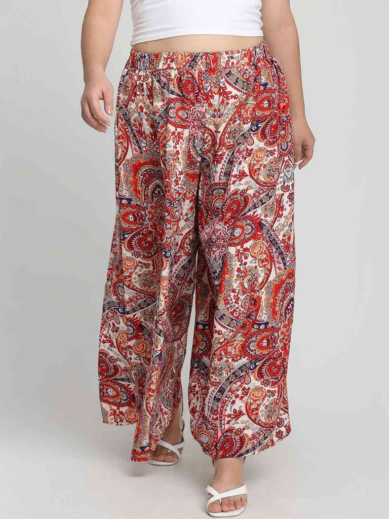 [Plus Size] Multicolor 1970s Paisley All-Over Print Wide-Leg Pants