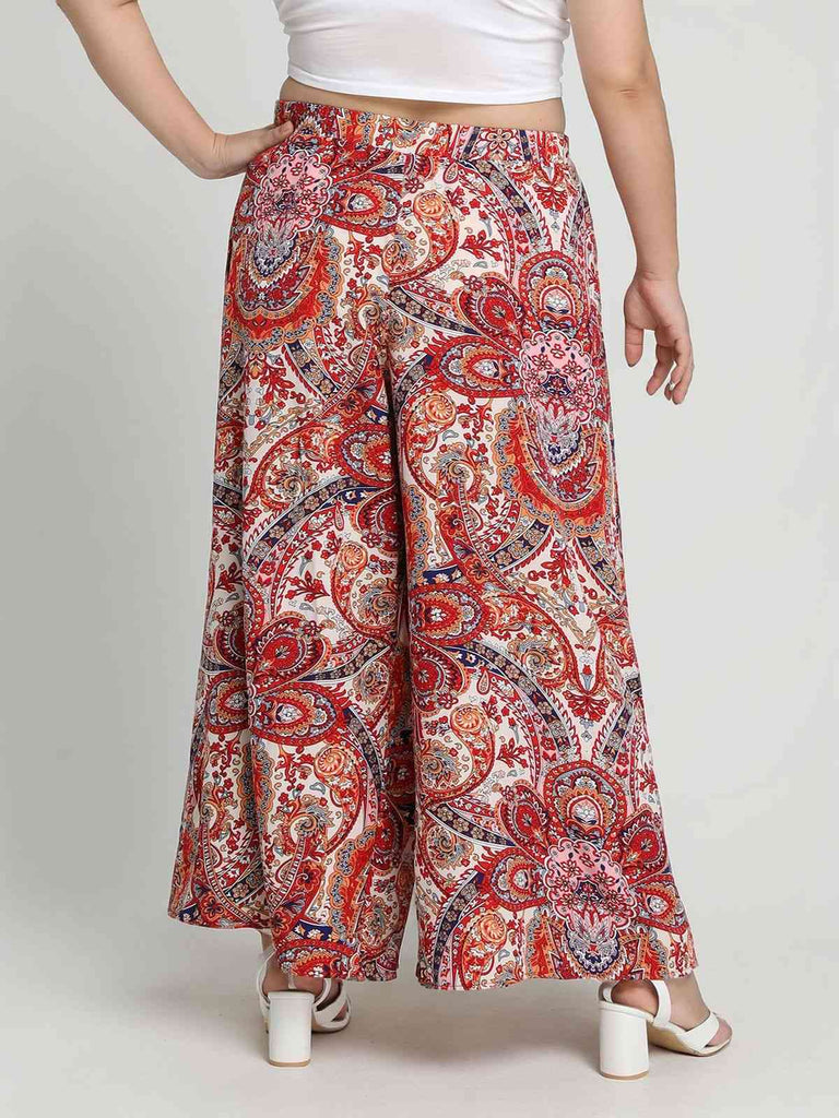 [Plus Size] Multicolor 1970s Paisley All-Over Print Wide-Leg Pants