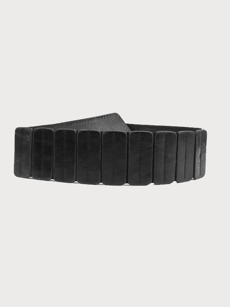 Black Studded Wide Belt with Metal Ring