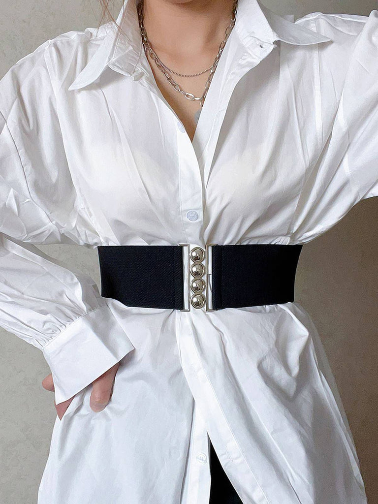 Black Vintage Elastic Metal Buckle Belt