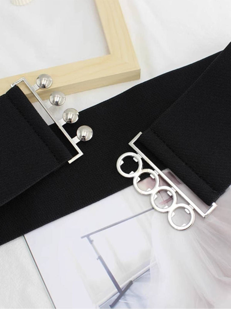 Black Vintage Elastic Metal Buckle Belt