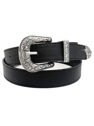 Black Solid  PU Leather Metallic Buckle Belt