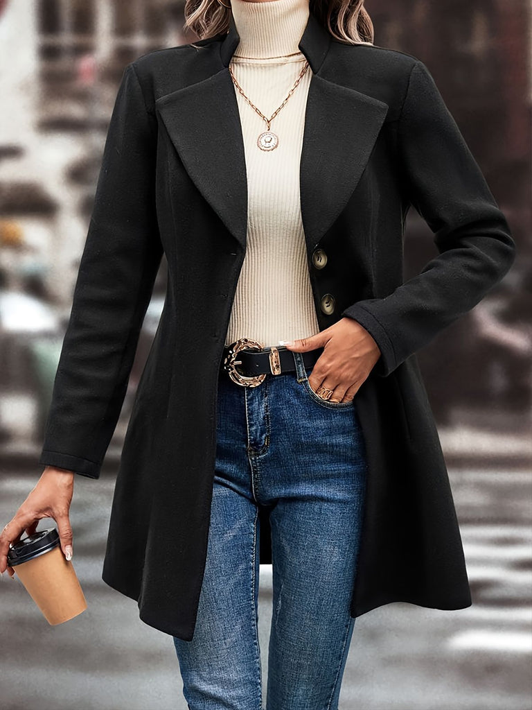 Black 1940s Solid Lapel Single-Breasted Coat