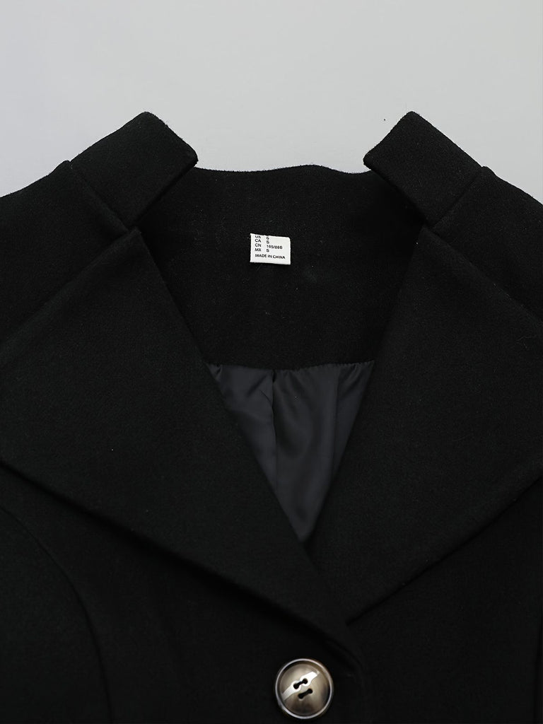 Black 1940s Solid Lapel Single-Breasted Coat