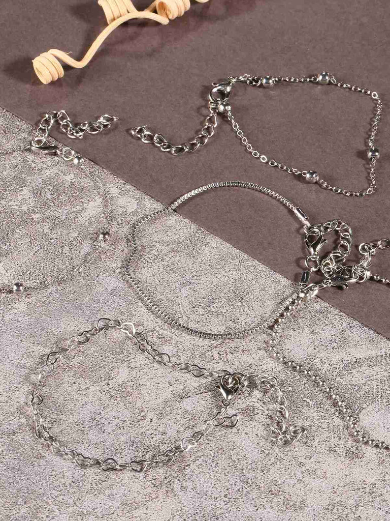 5PCS Silver Heart-Shaped Bracelet