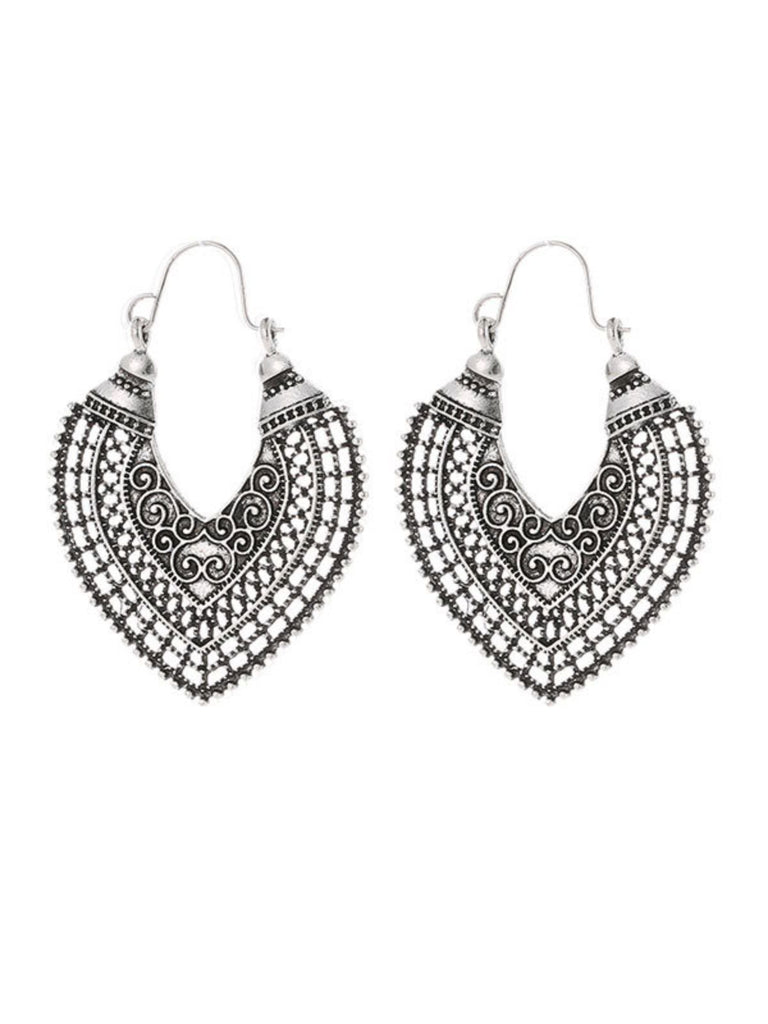 Silver Boho Hook Dangle Filigree Metal Earrings
