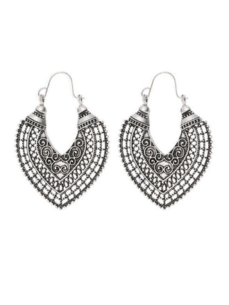 Silver Boho Hook Dangle Filigree Metal Earrings