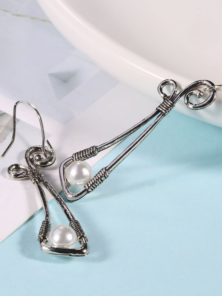 Vintage Silver Wire-Wrapped Pearl Drop Earrings