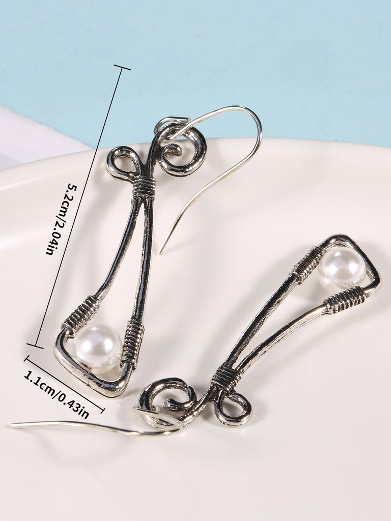 Vintage Silver Wire-Wrapped Pearl Drop Earrings