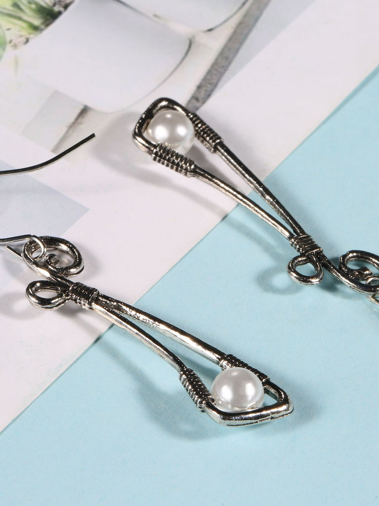 Vintage Silver Wire-Wrapped Pearl Drop Earrings