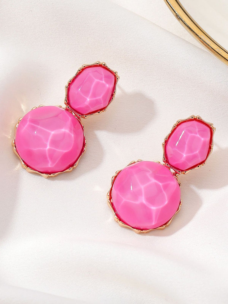 Pink 3D Gemstone Alloy Earrings