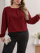[Plus Size] Burgundy 1940s Pleated Long Sleeve Blouse