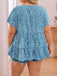 [Plus Size] Blue 1970s Ditsy Floral Ruffle Top