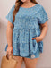 [Plus Size] Blue 1970s Ditsy Floral Ruffle Top
