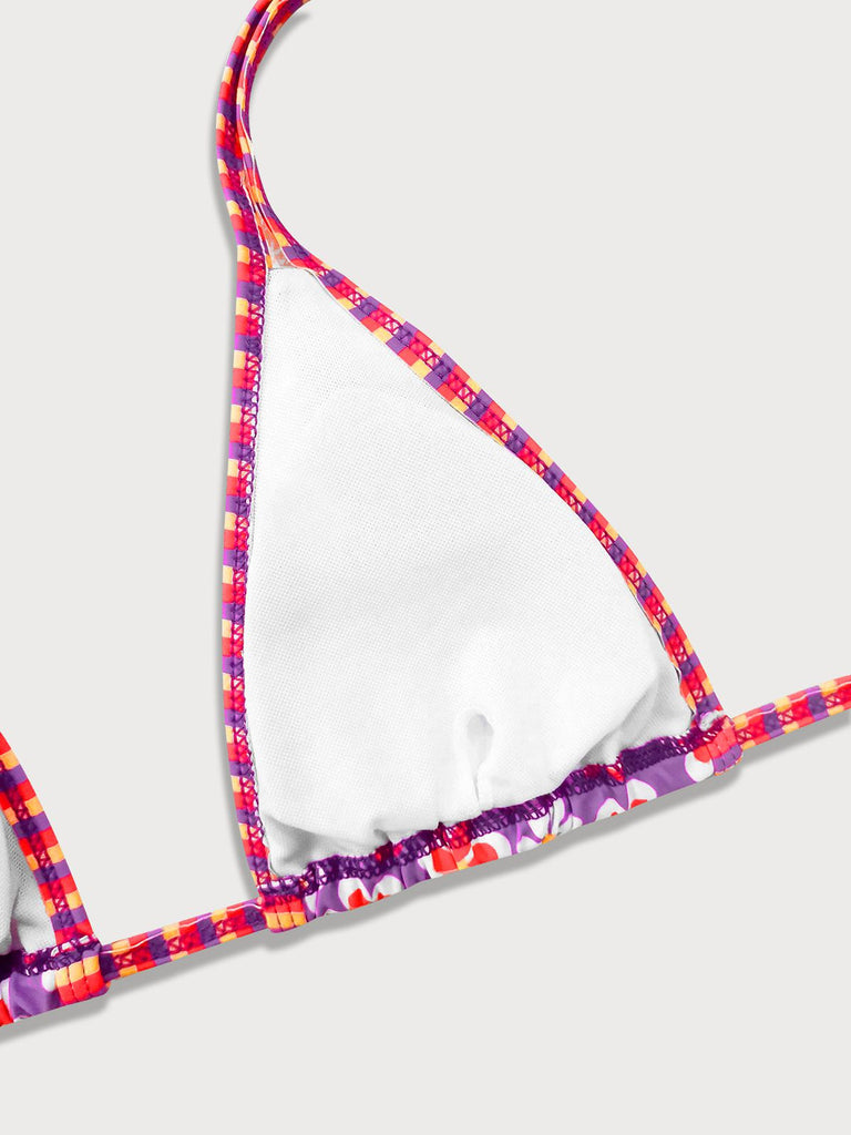 Pink 1960s Floral Print Lace-Up Boho Bikini Set