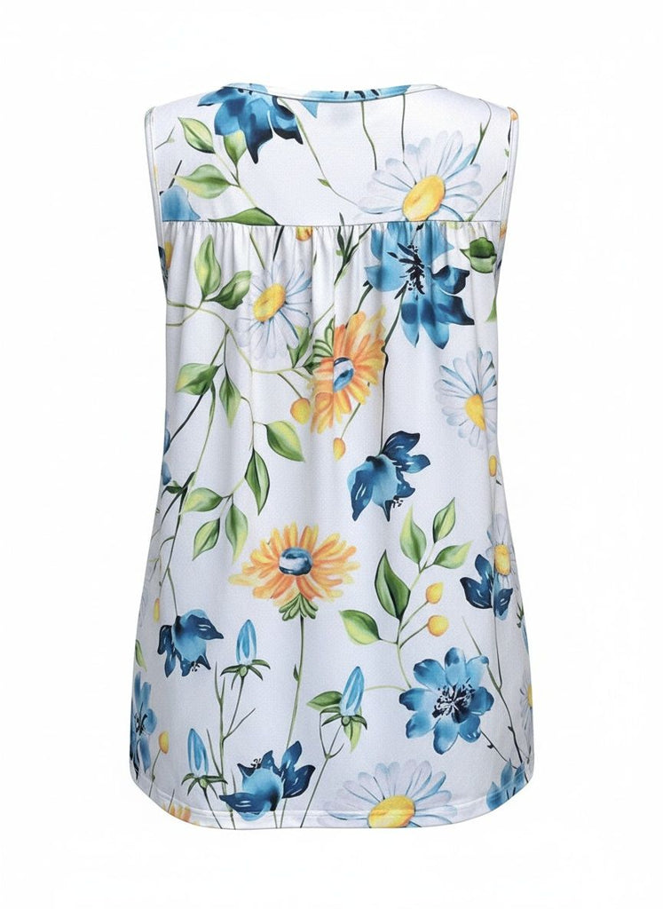 [Plus Size] White 1960s Round Neck Floral Babydoll Tank Top