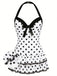 Pink 1940s Halter Polka Dots Bow One-Piece Swimsuit