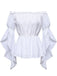 1930s Ruffled Bell Sleeve Off-Shoulder Solid Top