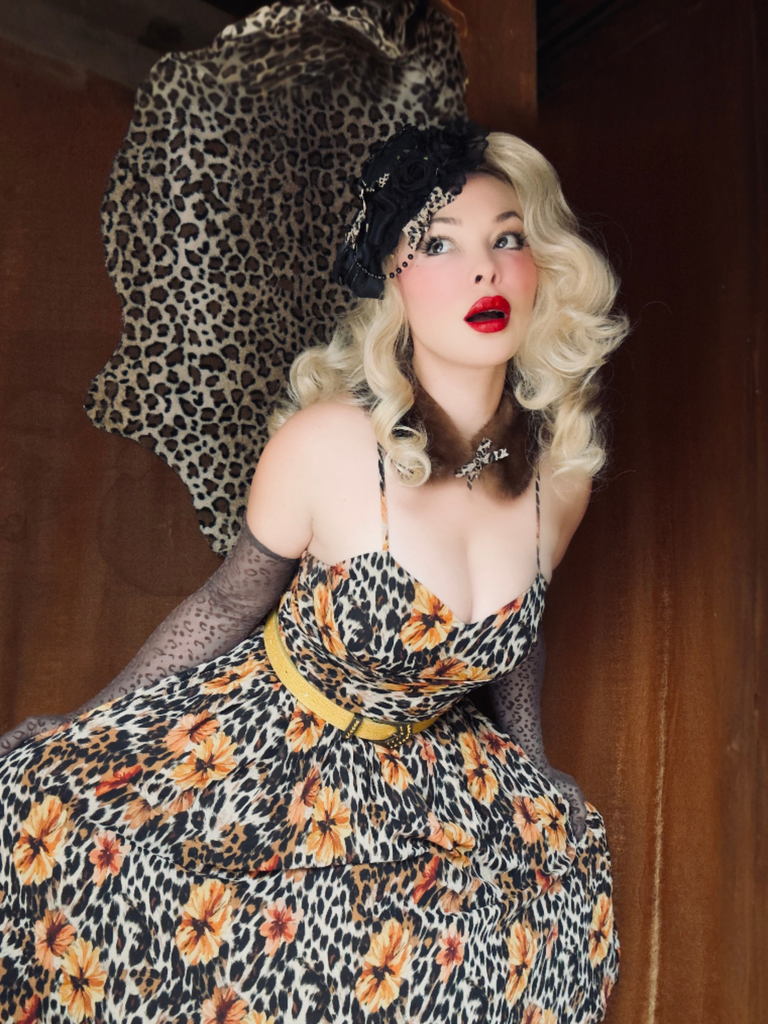1950s Slip Leopard Sunflower Butterflies Lace Dress