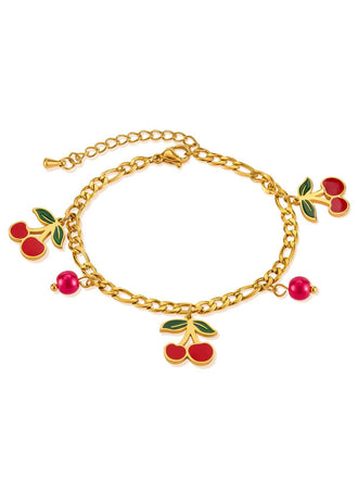 Red Cherry Gold Chain Bracelet