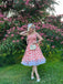 Pink 1950s Strawberry Mesh Swing Dress