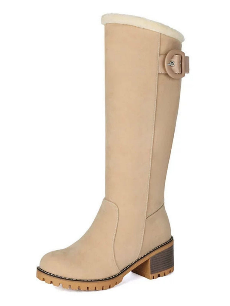 Suede buckle Faux Fur Knee-High Boots