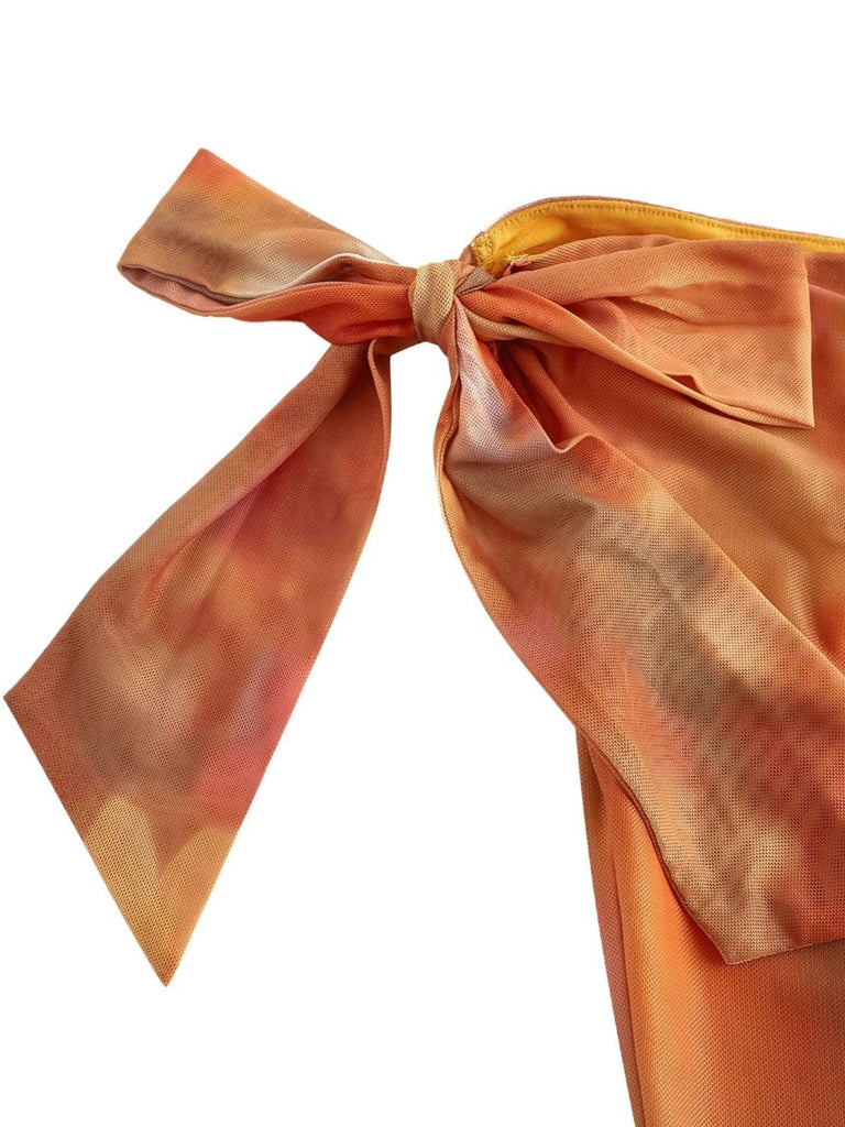 Orange 1970s One-Shoulder Mesh Asymmetrical Hem Dress