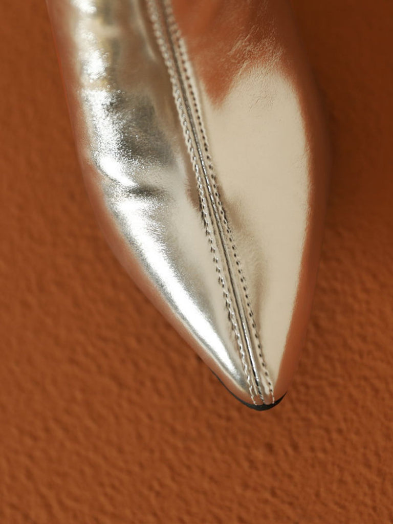 Metallic Thigh-High Block Heel Boots