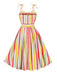 Pink 1950s Shoulder Tie Belted Stripes Dress