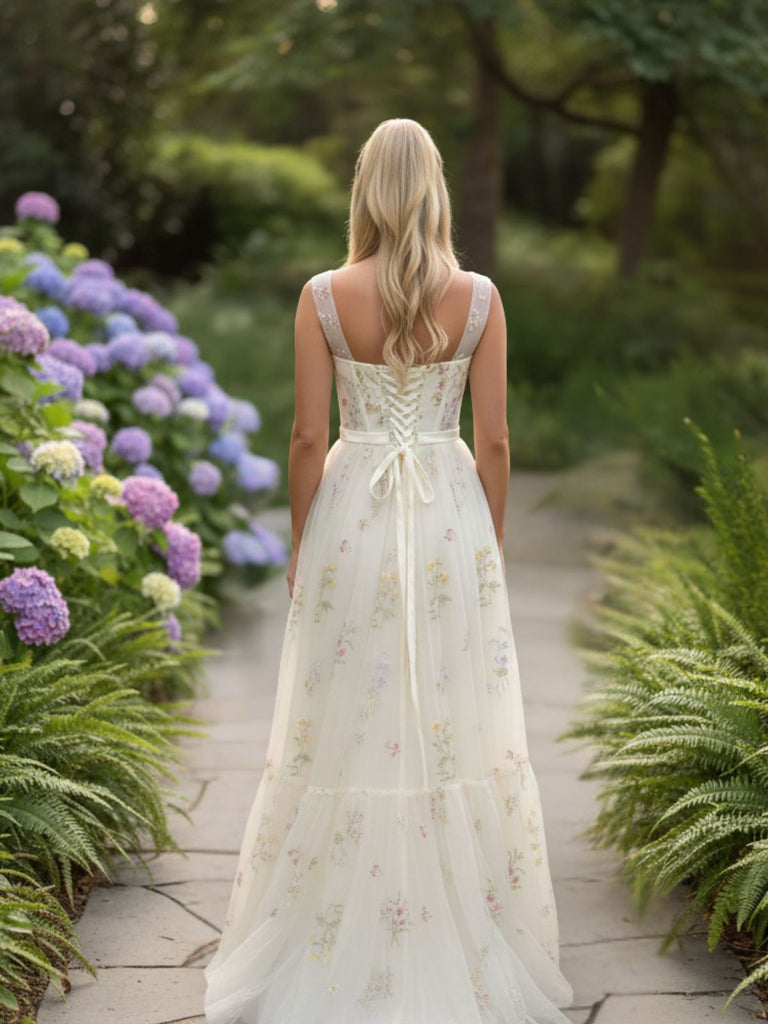 1930s Floral Mesh Boned Lace-Up Dress