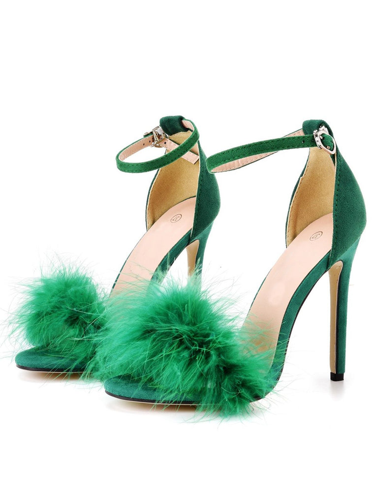 Feather Suede Strap High Heels