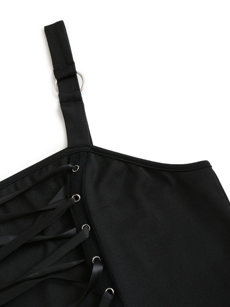 [Plus Size] Dark blue 1950s Bat Lace-Up Halloween dress
