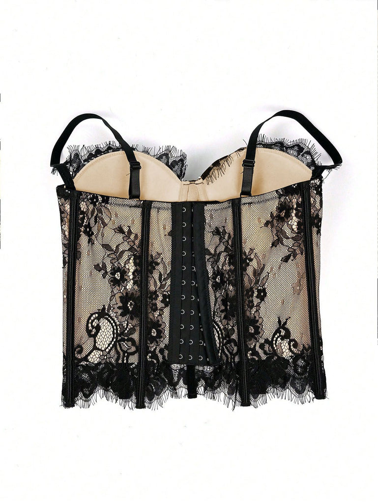 Black 1980s Lace Steampunk Herringbone Corset
