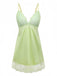 Green 1960s Lace Satin V-Neck Spaghetti Strap Nightgown
