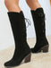 Suede Knee Lace-Up Block Heel Boots