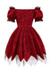 Red 1970s Gothic Lace Bow Off Shoulder Dress