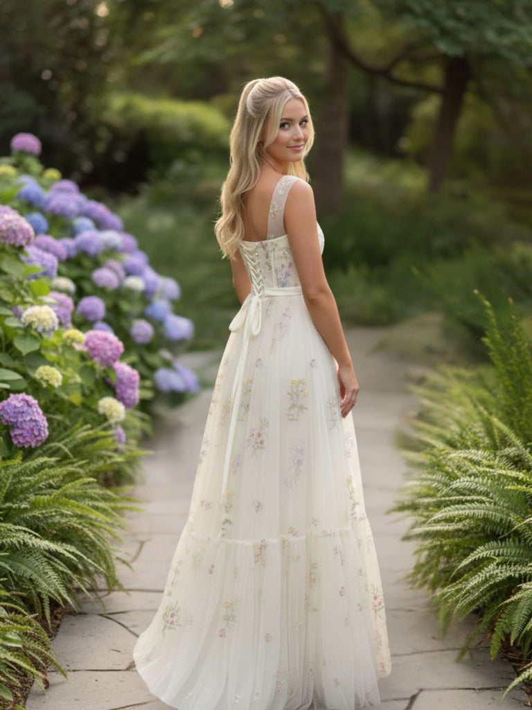 1930s Floral Mesh Boned Lace-Up Dress