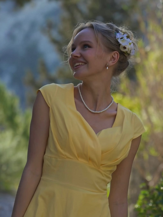 1950s Solid Heart Neck Short Sleeve Dress