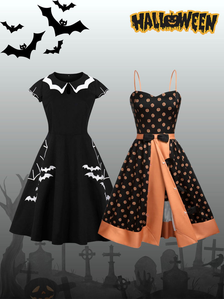 [Plus Size] Black 1950s Bat Swing Dress