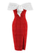Red 1960s Plush Bow Pencil Dress With Cape