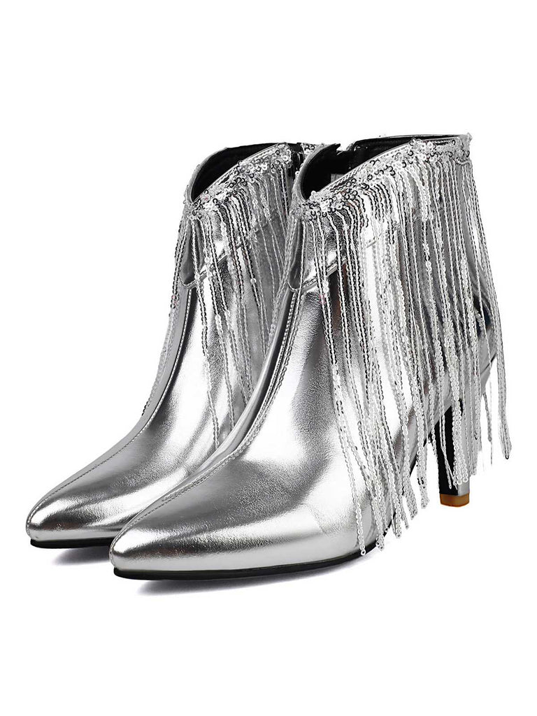 Metallic Tassel Pointed Toe Stiletto Chelsea Boots