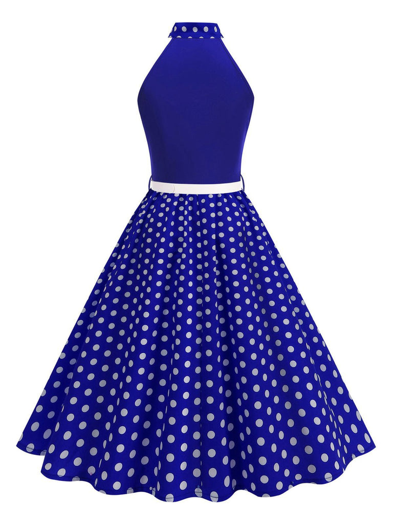 1950s Bow Tie Neck Polka Dot Belted Dress