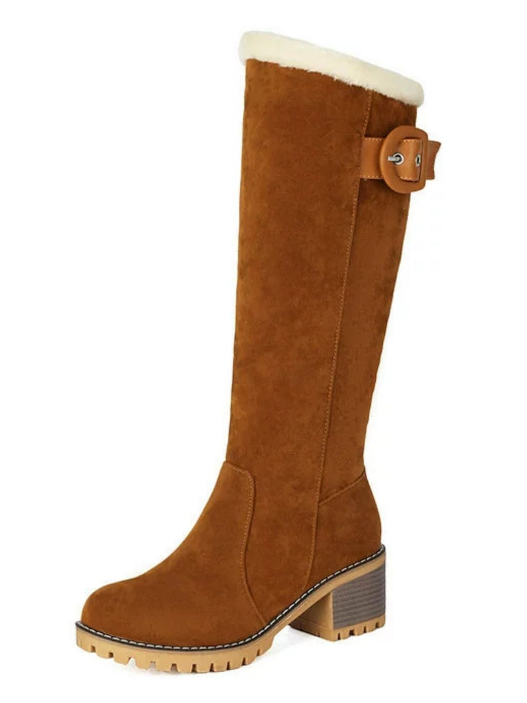 Suede buckle Faux Fur Knee-High Boots