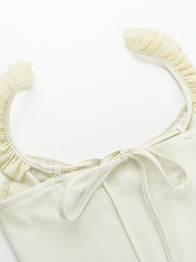 1960s Mesh Patchwork Ruffled Corset Camisole