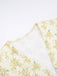 Yellow 1960s Floral Puff Sleeves V-Neck Dress